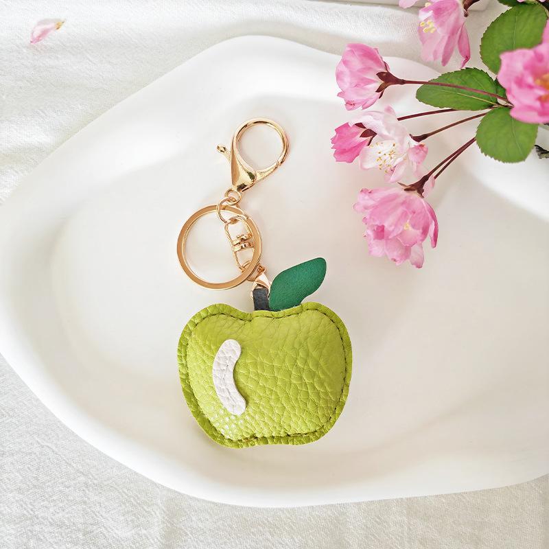 Pu Leather Cute Apple Shaped Keychain Women Handbag Pendant Keyring Creative Backpack Hanging Decoration