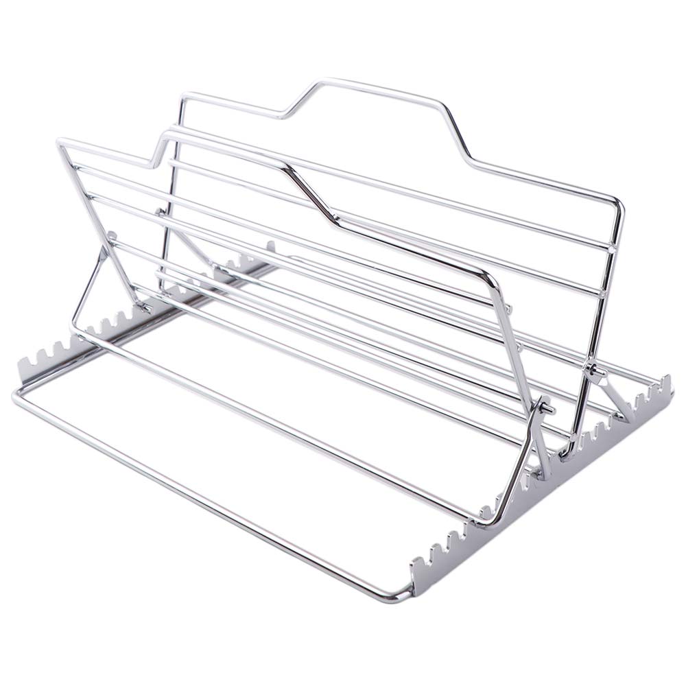Stainless Steel Turkey Roasting Rack Adjustable Foldable Chicken Roaster Stand V-Shaped Large Grilled Chicken Rack Grills серебряный