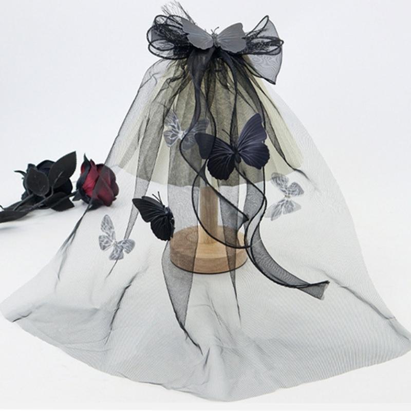 Lace Bowknot Veil Hair Clip For Girls Party Hair Accessory Comfortable Cosplay Engagement Headpiece Photo Props