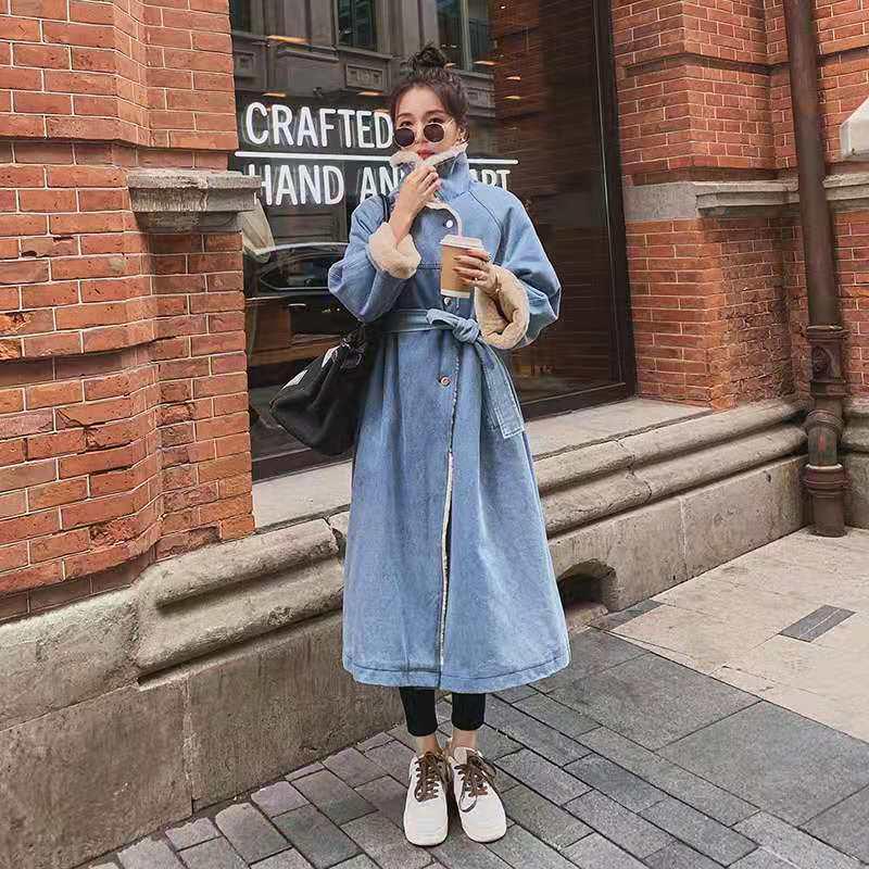 Women's Mid-Length Denim and Lamb Wool Parka (2025 Winter Collection)