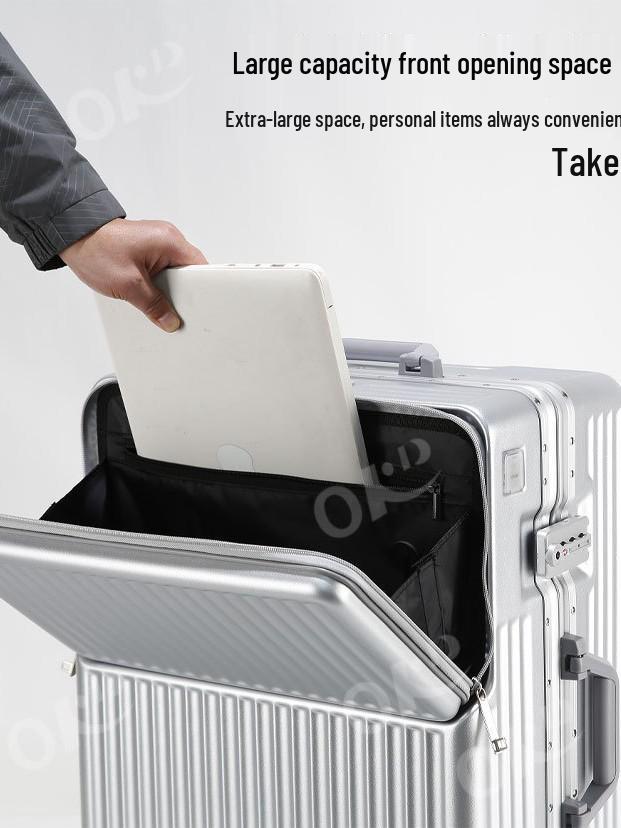 Front-Opening Drop-Resistant Aluminum Frame Suitcase, 20" & 24" Sizes, for Men & Women Travel