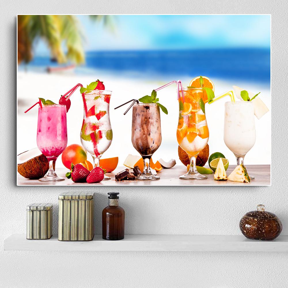 Modern Fresh Fruit Juices and Cocktails Canvas Painting Summer Sea Wall Picture Posters and Prints for Living Room Decor Cuadros