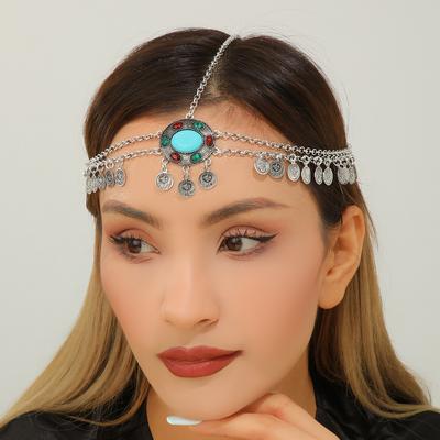 Ethnic Style Exotic Style Antique Silver Coins Tassel Ladies Hair Chain Ethnic Characteristics Travel Photo Accessories Head Chain