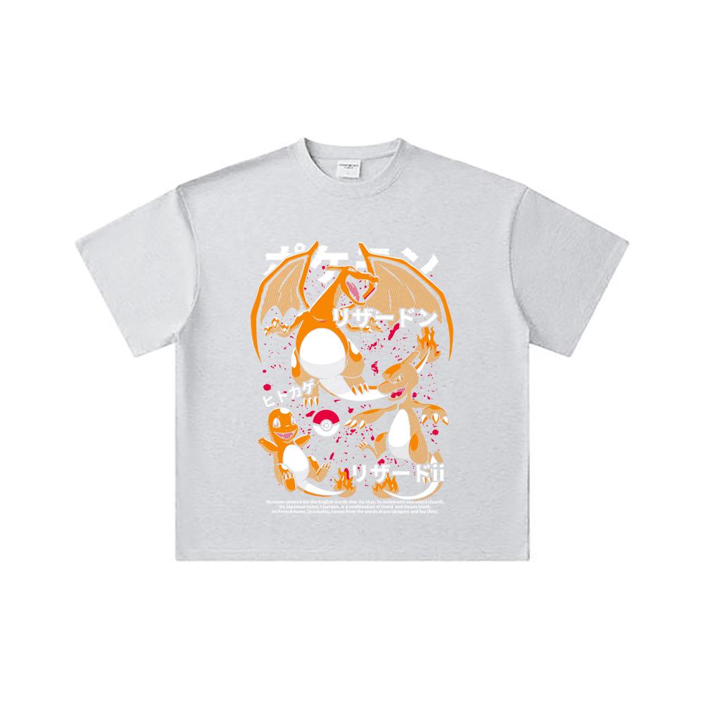 260 GSM Double Yarn 32 Count 100% Cotton Pokemon V19 Charmander Print Unisex Heavy Cotton T Shirt