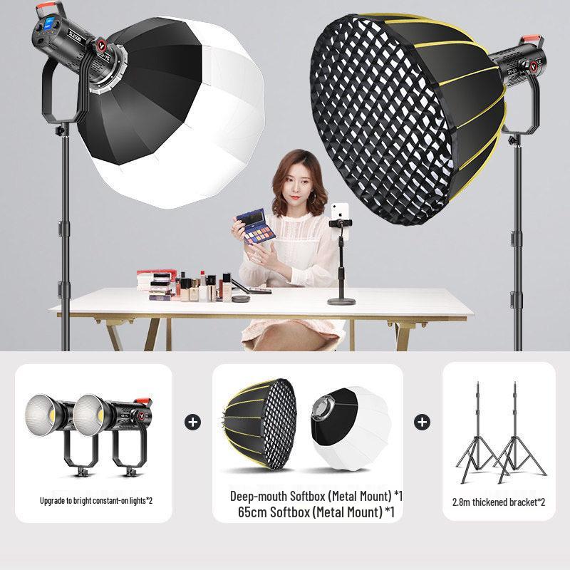 350W COB Photography Light with Spherical Softbox & Parabolic Grid