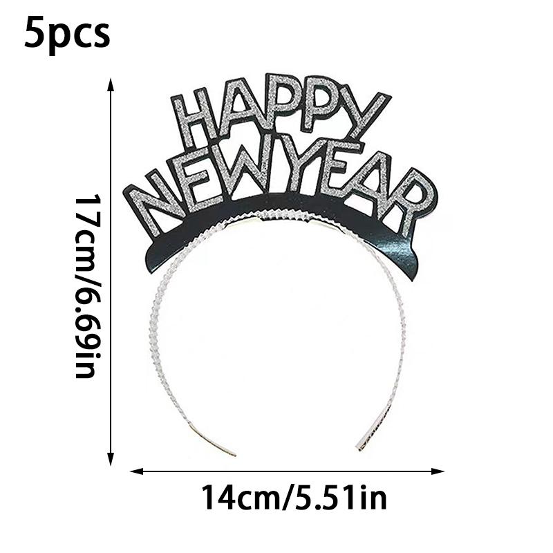 5pcs Happy New Year Adult Children Headband Gold Silver Party Props Woman Tiara Christmas New Year Headband Hair Accessories