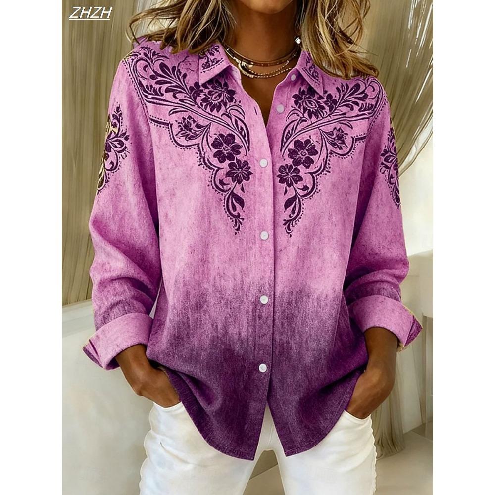 Women's Shirt Blouse Floral Graphic Geometric Bohemia Vintage Casual Long Sleeve Shirts Collar Regular Tops Fall Winter