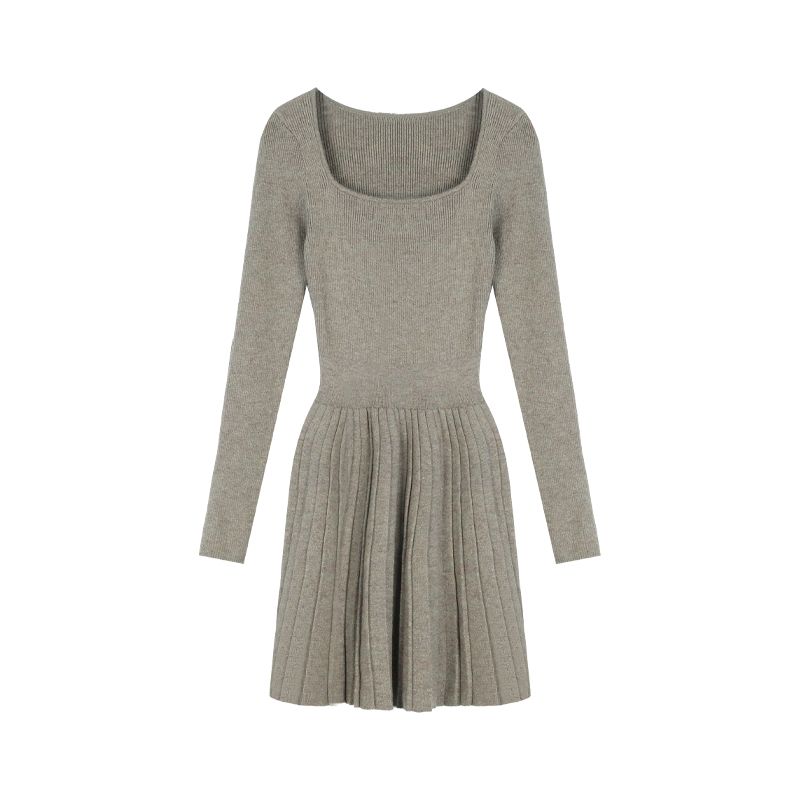 

Gray Long Sleeves Fall Slim Fit Inner Wear Knitting Dress Apricot All yards