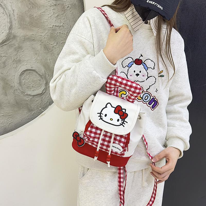 Children'S Backpack Cartoon Cute Kitten Boys And Girls Backpack Foreign Style Plaid Primary School Bag
