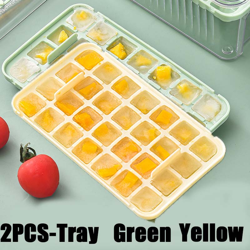 Press Type Ice Cube Maker Silicone Ice Tray Making Mold Creative Storage Box Lid Trays Bar Kitchen Square Cubic Container Set