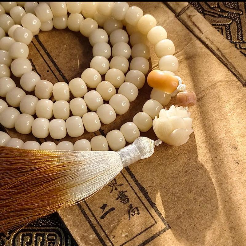 Temple Mutton Fat White Jade Bodhi Root 108 Beads Unisex Bracelet Necklace Pendant Buddhist Beads