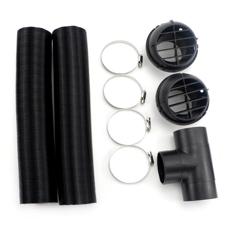 60mm Diesel Heater T 3 Outlets Connector & 2x Air Outlet & 2x Duct Pipe Warm Black & 4x Clamps Set For Car Truck VAN Camper