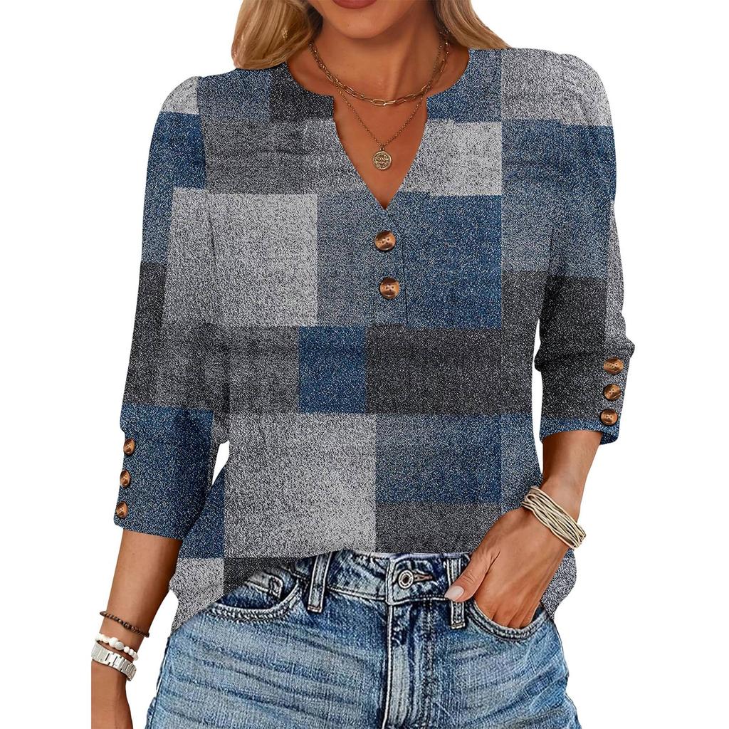 Women's Retro Printed Loose 7-inch Sleeve Top