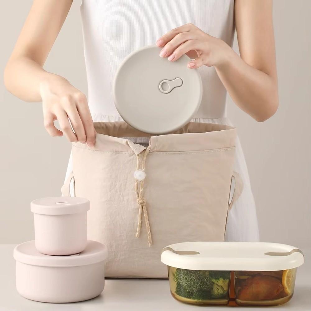 Large Capacity Portable Lunch Box Bag Solid Insulated Picnic Bag Waterproof Hand-Held Hand Bag For Students Workers