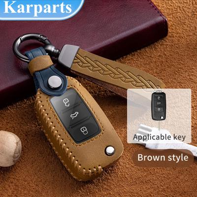 Capa de couro para chave de carro, capa para volkswagen vw polo golf passat tiguan beetle caddy t5 up eos skoda octavia seat leon altea