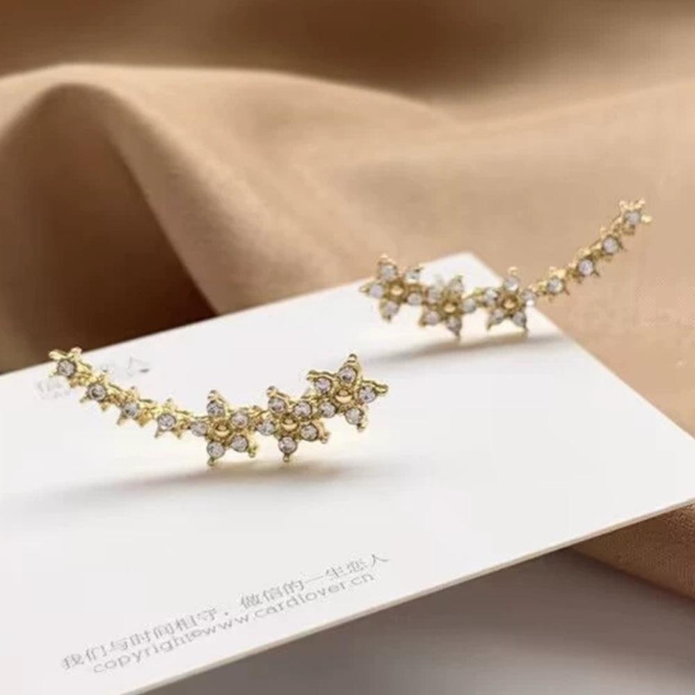 Zinc Alloy Zircon Stud Earrings Geometric Shiny Flower Star Stud Earrings Niche Design Women Accessories Curved Earrings золотой