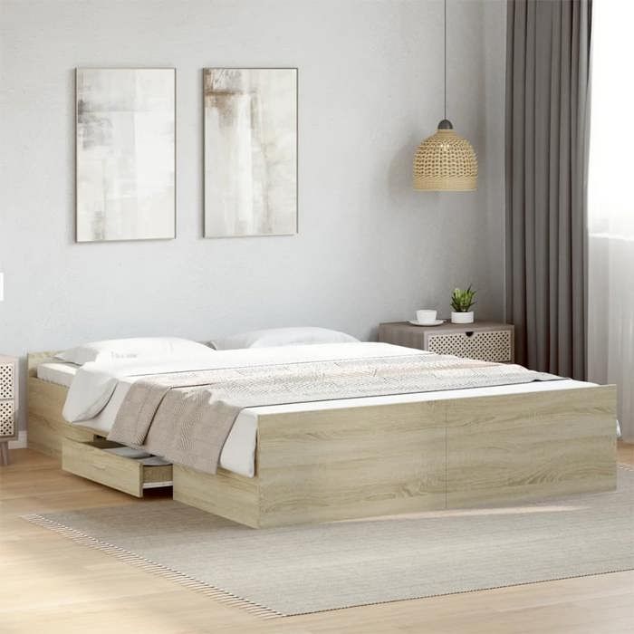 VidaXL Cadre de lit et tiroirs chêne sonoma 140x200 cm bois ingénierie, lit, lit de rangement, cadre de lit double, lit 3280295