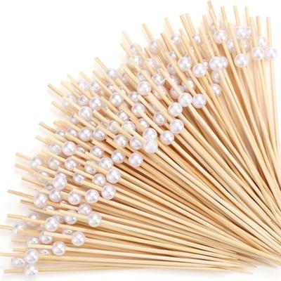100 Palitos de Madeira com Pérola para Suprimentos de Festa, Contagens Palitos de Coquetel, Palitos de Dente Fantasiosos para Aperitivos, Palitos de Comida para Festa de Dia dos Namorados