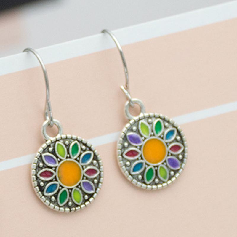 Vintage Ethnic Drop Oil Round Water Drop Dangle Earrings for Women Colorful Tassel Leaf Geometric Earrings Pendientes Mujer Boho