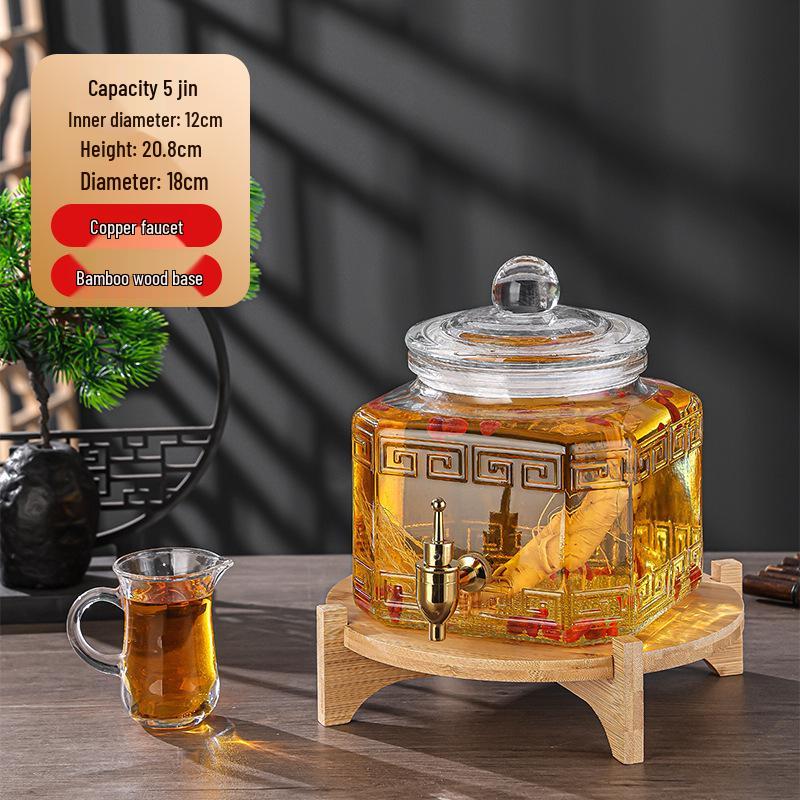 Luxury Sealed Wine & Baijiu Soaking Jar with Faucet for Household Use