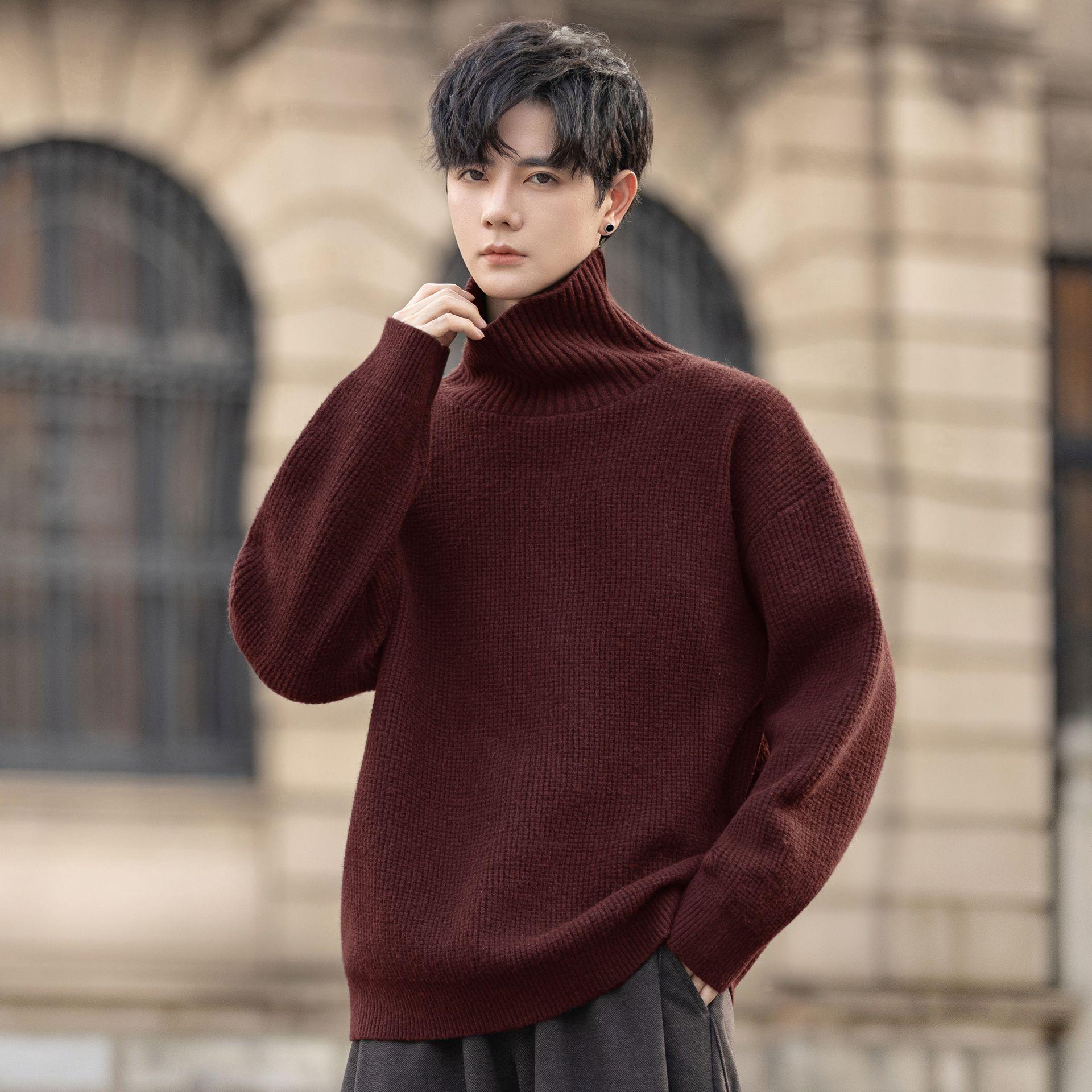 

2025 Men s Wool Blend High-Neck Sweater: Casual, Slightly Loose, Solid Color Knitwear for Autumn/Winter Extra Large