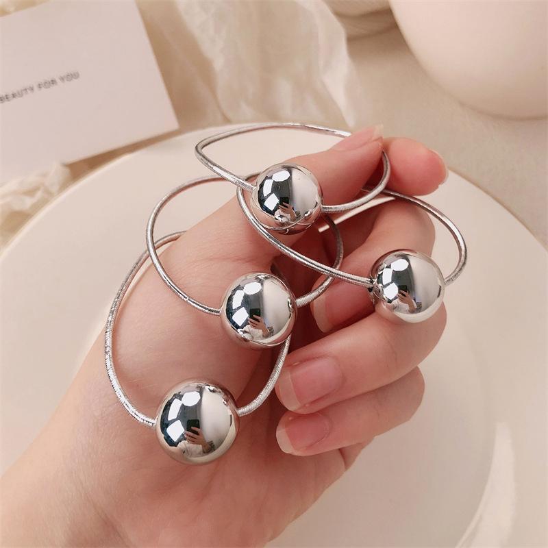 2Pcs  Bright Silver Ball Hair Rope For Women Girls Sweet Versatile Elasticity Hair Ring Headwear Hair Accessories Gifts