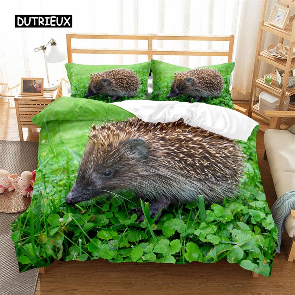 

Пододеяльник с изображением ежа, милый 3D-набор постельного белья с изображением диких животных из полиэстера для украшения дома, спальни, женщин и детей EU single(135x200cm)