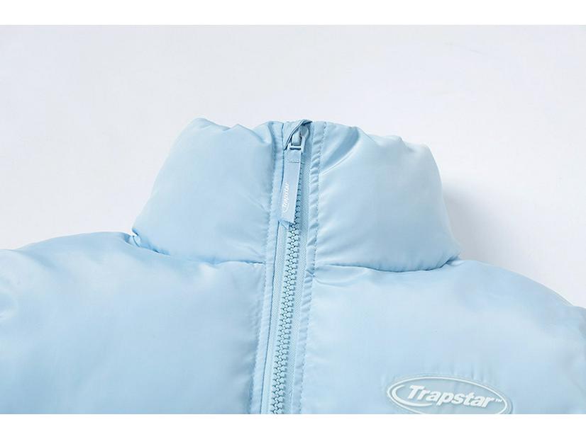 Trapstar Retro Cotton Jacket with Stand Collar and Small Embroidered Logo, Blue, Loose-Fit for Couples