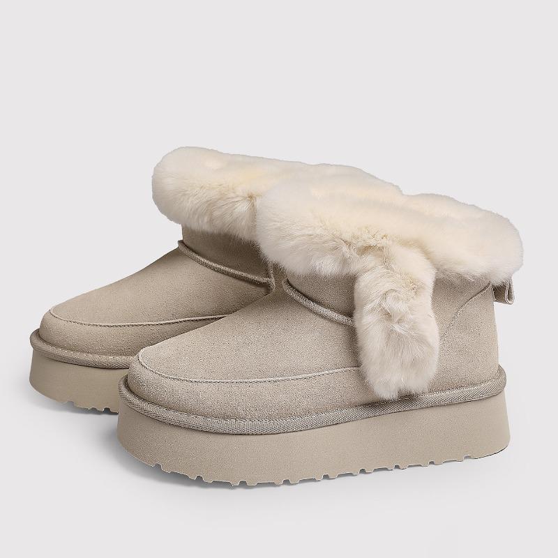 

Leather platform snow boots women s winter velvet thickened warm non-slip short tube bread wool cotton shoes 35