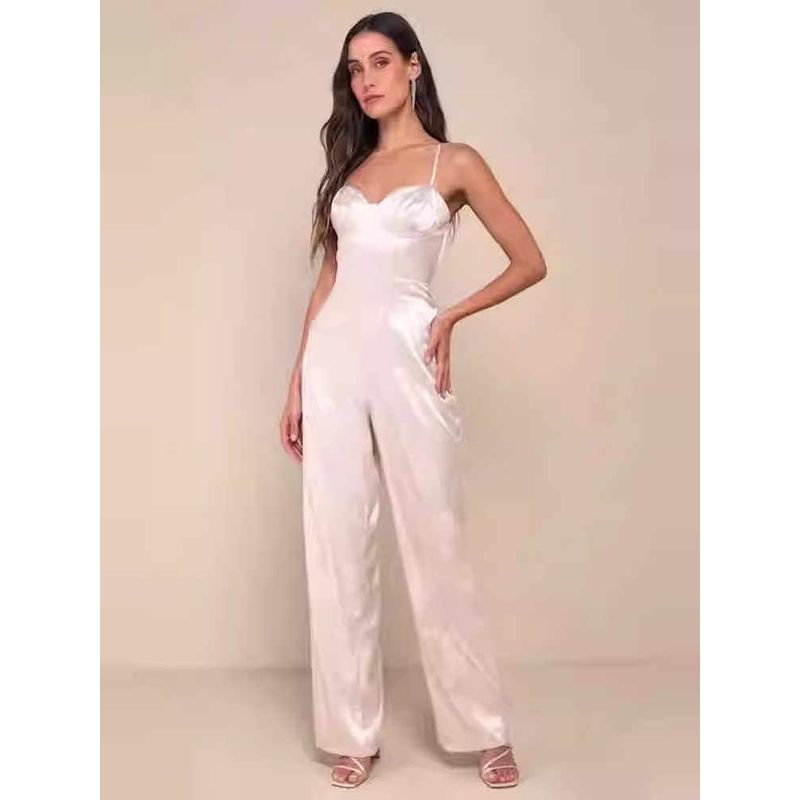 Export Lu's Sling Jacquard Smooth Fabric Slimming Lace Up Minimalist Adult Lady Like Woman Graceful and Fashionable High Quality Jumpsuit