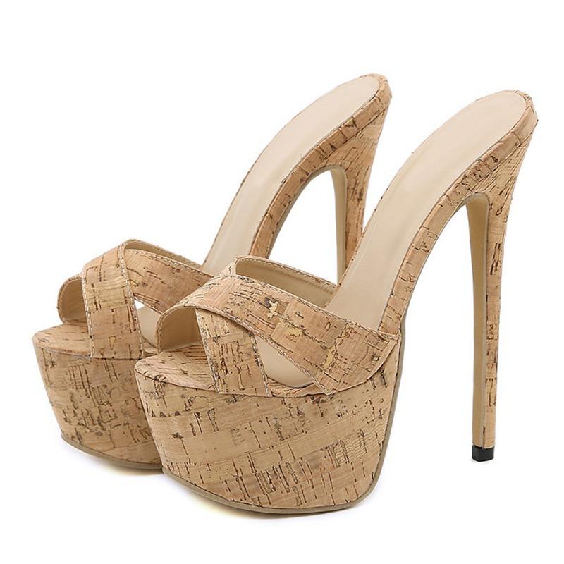

PesstweiSummer High Heels Ladies Slippers Fashion Platform Sandals Mules Shoes Size:35 42 35 абрикосовый