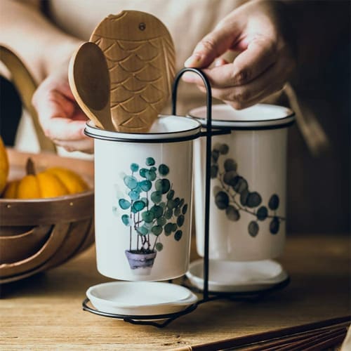 Chopstick Holder, Chopstick Rack, Drain Rack, Kitchen Dish Storage, Drainage Hole, Ceramic, Creative, Fashionable, Plant-Shaped, Cute, Home Kitchen Di