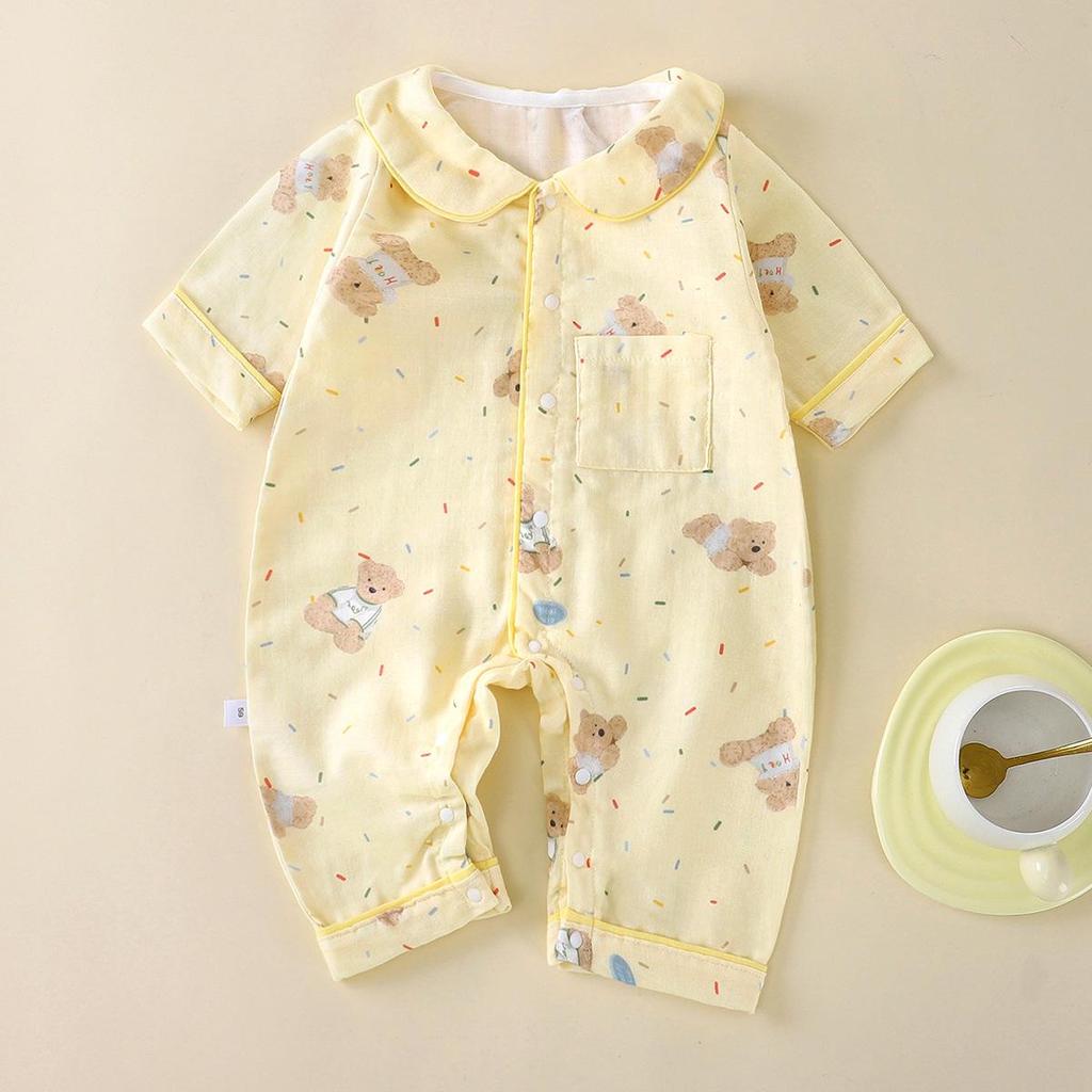 Korean Style Doll Collar Baby Romper - Spring Front Button Baby Girl Crawling Suit