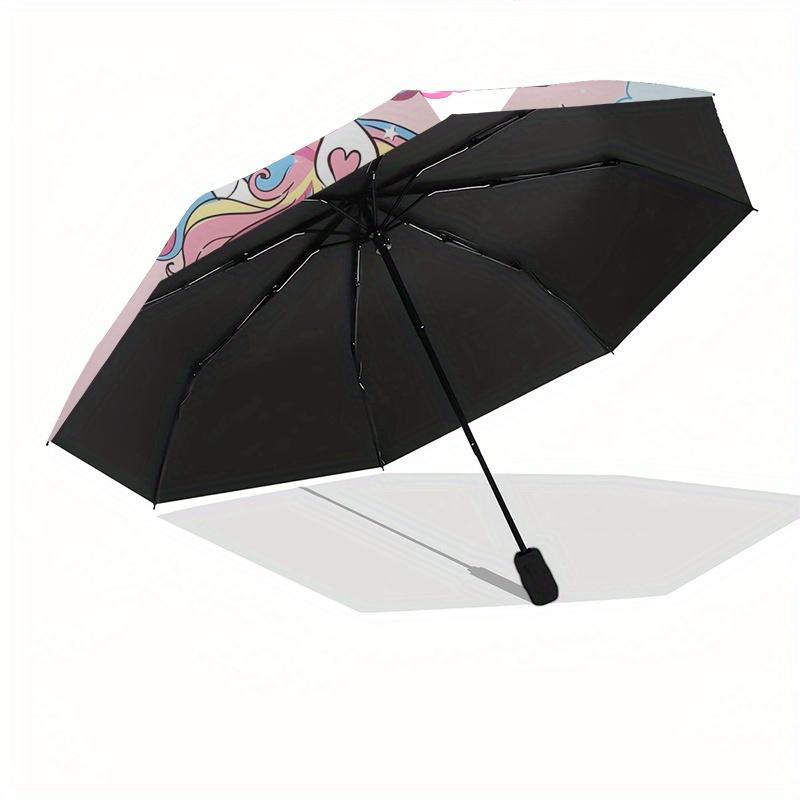 Unicorn, Rainbow Automatic Folding Umbrella 8 Ribs, Durable Iron Frame, Bright Color Pattern Compact Travel Umbrella, Suitable for Outdoor,