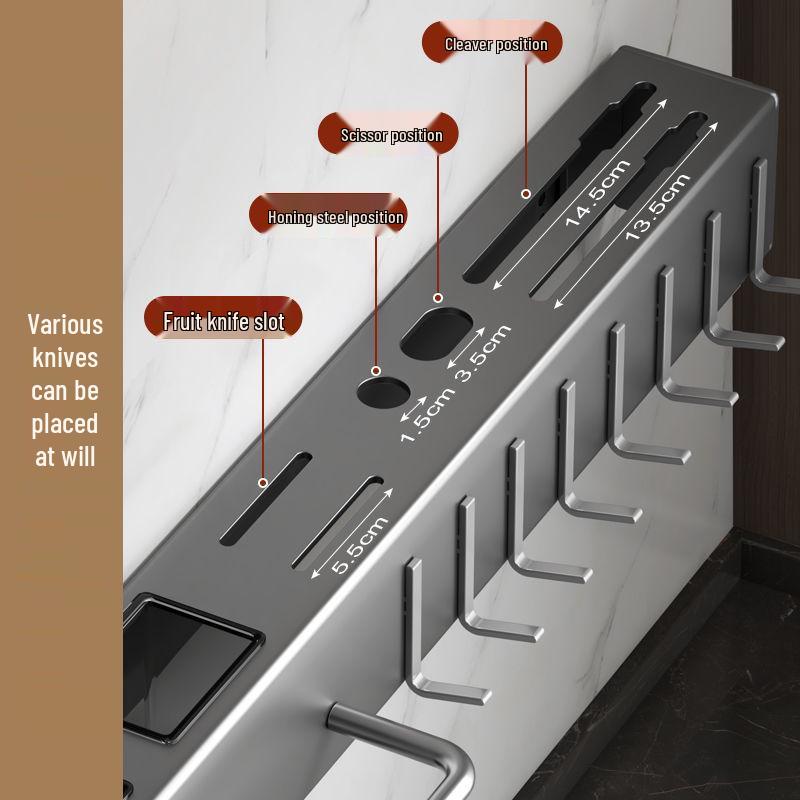 Punch-free Wall-mounted Kitchen Storage Rack: Durable Knife and Utensil Holder with Multifunctional Chopstick Storage