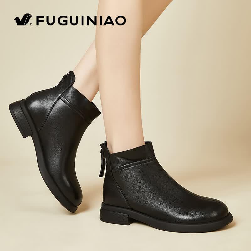 Fuguiniao Women s French Style Soft Leather Ankle Boots 36