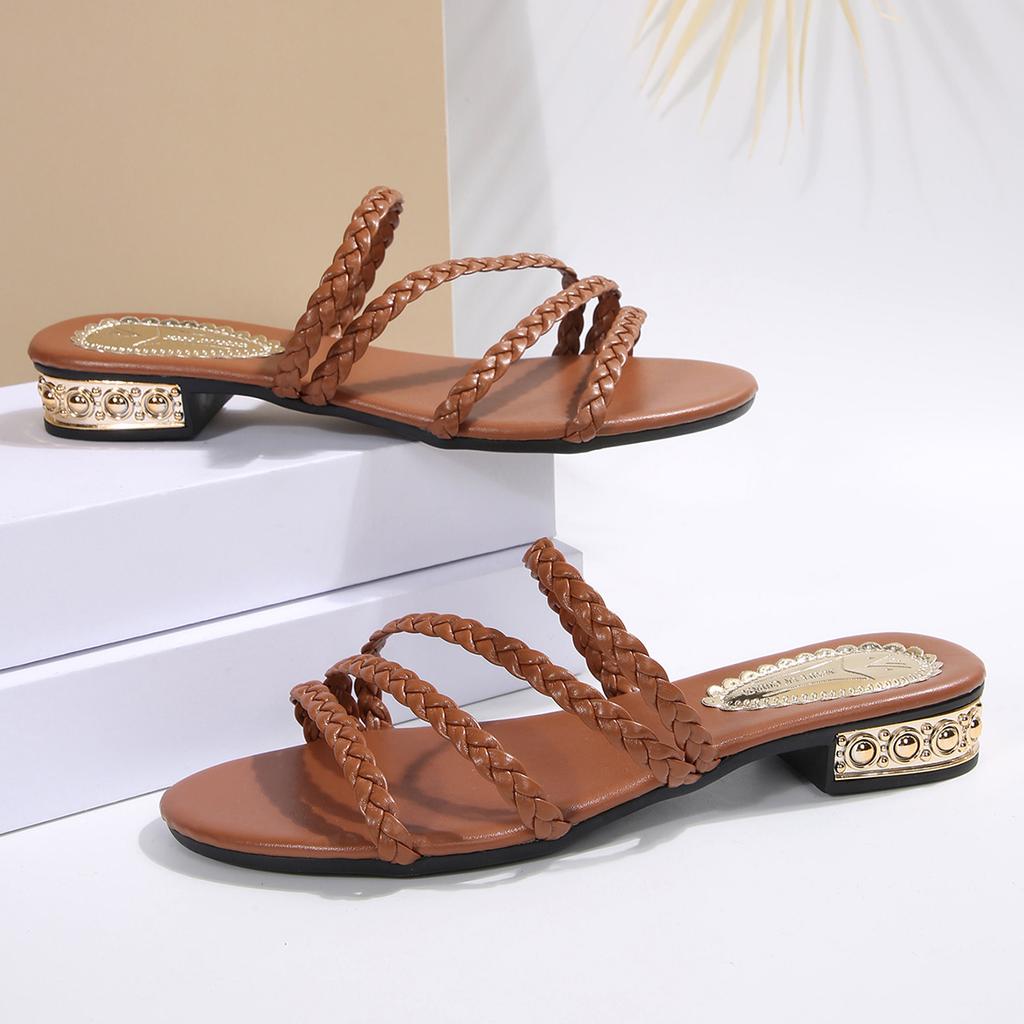 Open Toe Women Woven Flat Slippers Casual Summer Slippers Comfortable Fashion Sandals Cross Band Roman Beach Shoes Slides Women