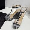 Liyke Sommer PVC Transparent Damen Keilsandalen Mode Schwarz Weiß Gitter Plateau High Heels Sexy Offene Zehen Party Kleiderschuhe
