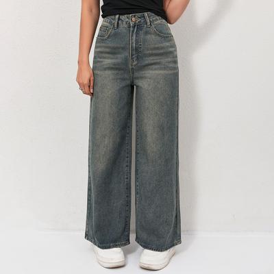 Puffanpop Women's Wide Leg Jeans High Waisted Denim Pants Loose Straight Boyfriend Jeans Plus Size Office Work Casual Denim Trousers
