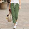 Women's Drawstring Waist Linen Pants Loose Straight Leg Trousers Casual Solid Color Elastic High Waist Joggers For Summer Daily Wear