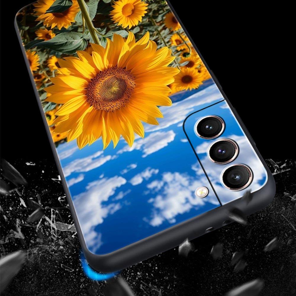 Beautiful Yellow Sunflower Phone Case For Samsung Galaxy S26 Ultra S25 Plus S24 FE S23 S22 5G S21 S20 Cover Black Soft