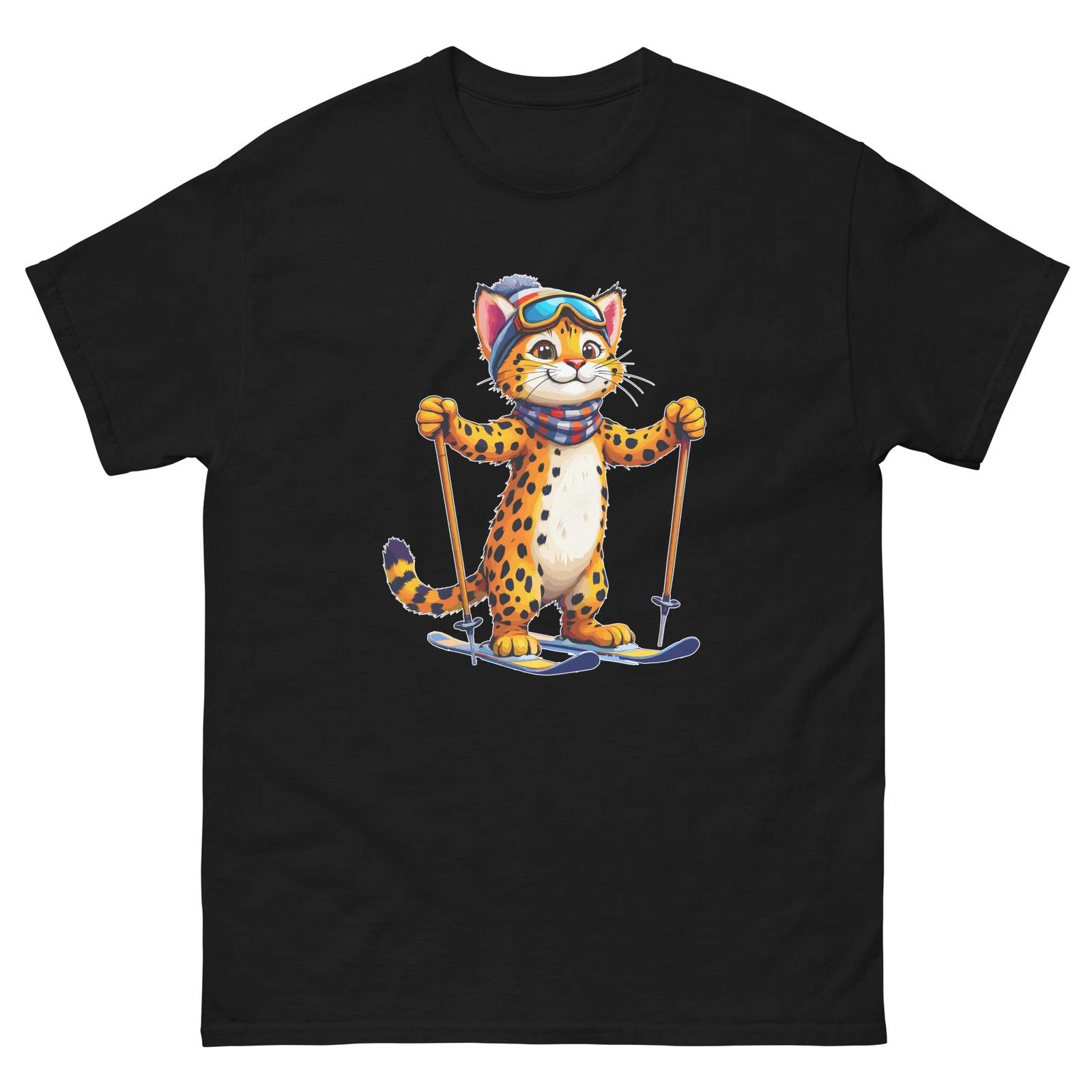Savannah Cat Skiing Fun Ski Skier Shirt T-Shirt S