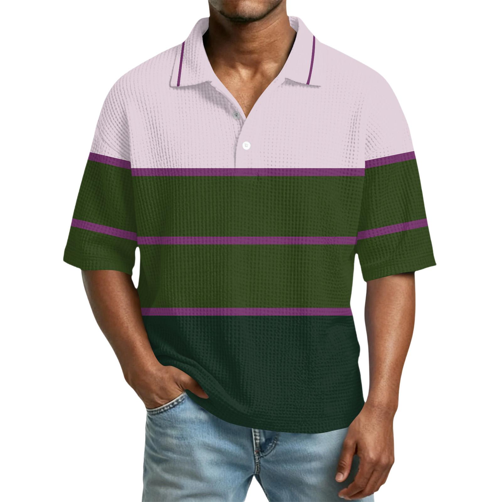 

Мужской повседневный топ с коротким рукавом и цветным блочным воротником XL