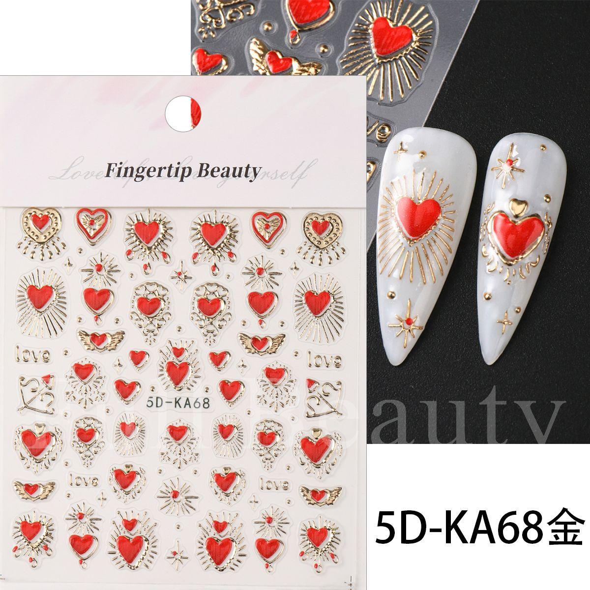 New Nail Art Sticker Embossed 5D Hot Gold Silver Bohemian Heart Nail Art Sticker