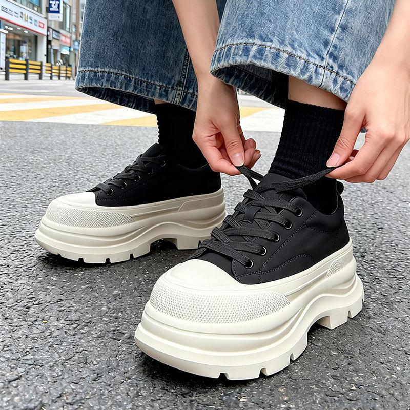 Imitation Leather Platform White Shoes Women's 2025 New Versatile Height Increase Small Casual Sports Board Shoes Ultra-light Bottom Muffin Shoes