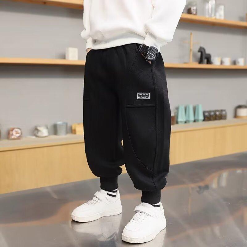 

Модные брюки на шнурке для мальчиков, свободные трендовые универсальные повседневные брюки, новые спортивные брюки, детские брюки 140 чёрный