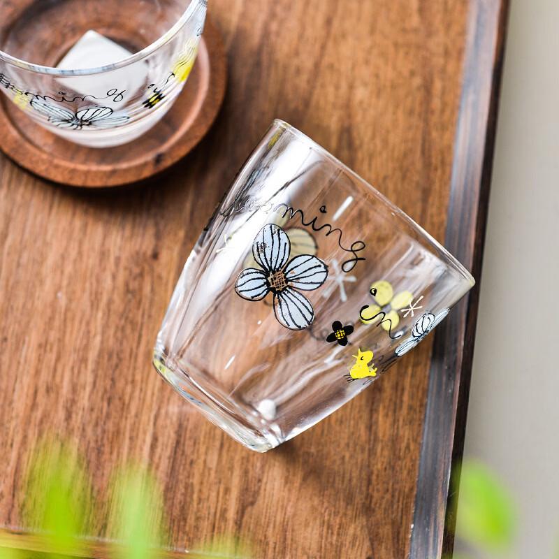 OLOEY Floral Glass Cup with Lanyard