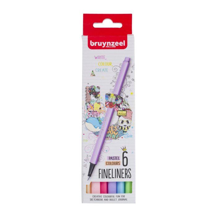 Feutres - Bruynzeel - Assortiment de 6 - Couleurs pastel - Pointe 0,4 mm - Mixte