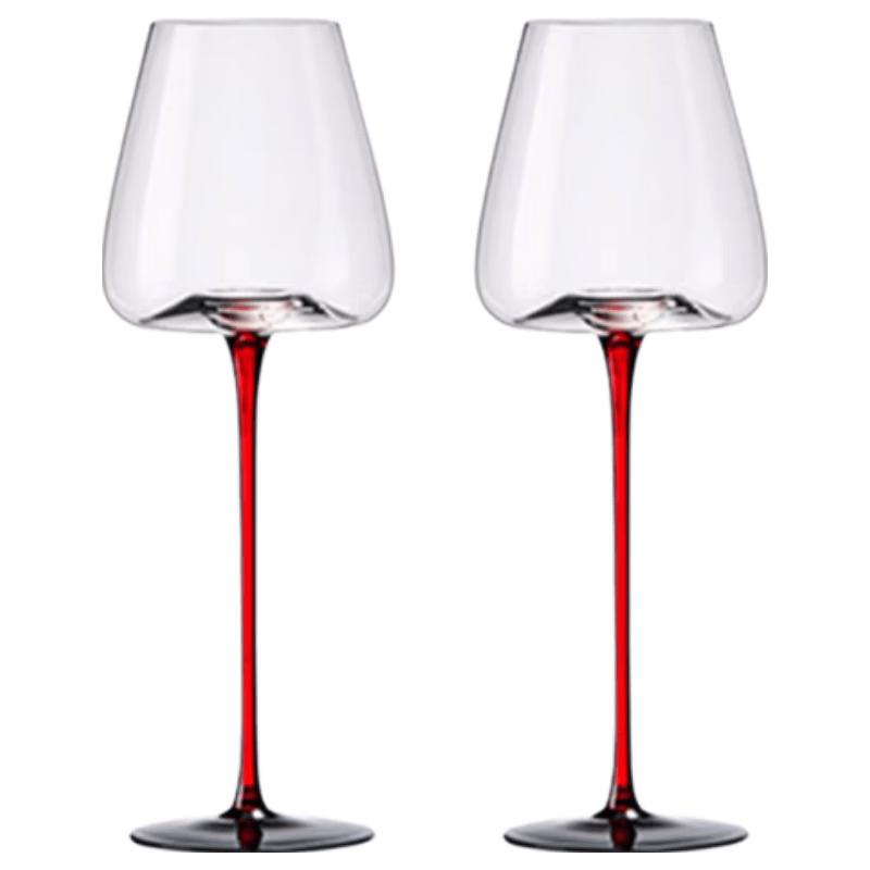 Myhobby Handmade Crystal Red Wine Glasses with Red Stem & Bow Tie (Set of 2)