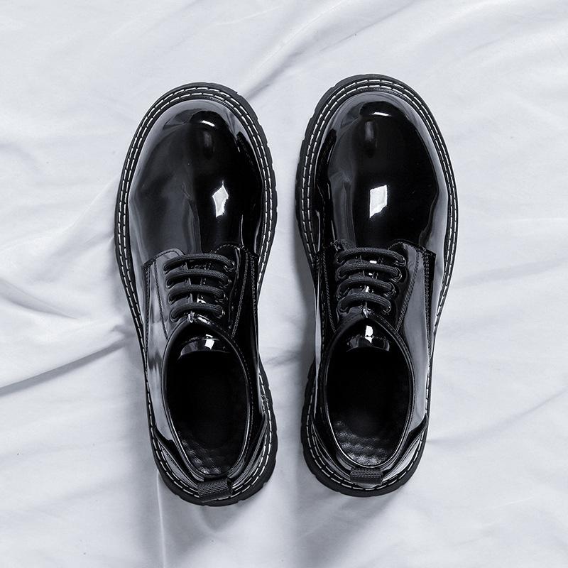 

Кожаная обувь мужская глянцевая повседневная в британском стиле на толстой подошве деловая на шнуровке увеличивающая рост на платформе 77007-R 38